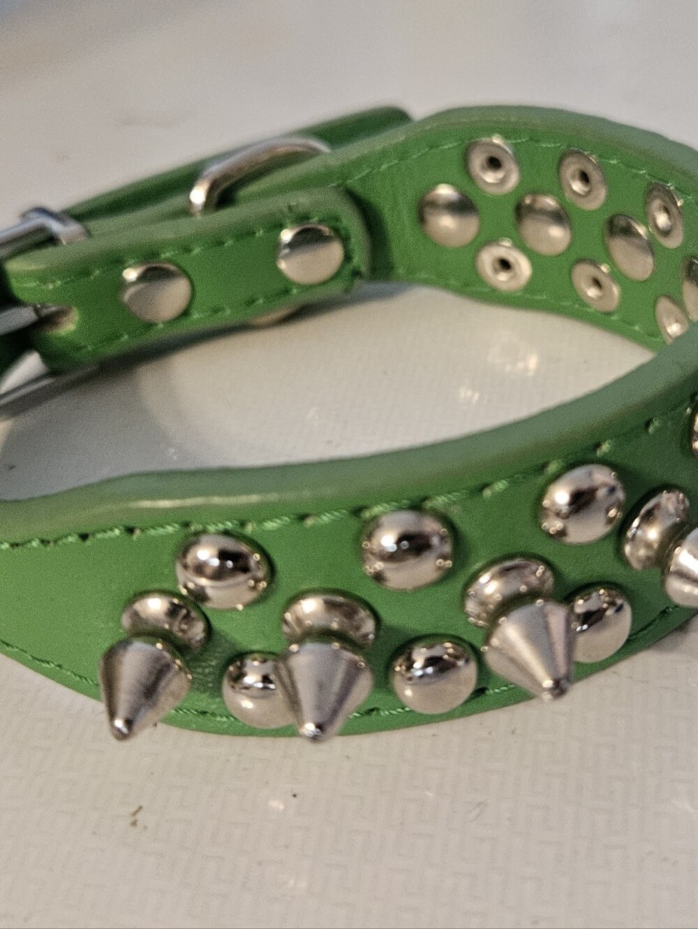 Green Studded Spike Dog Collar
